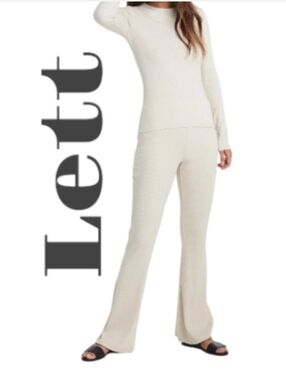 Lett Ribbed Flare Legging Lounge Pant in Light Tan XS-S